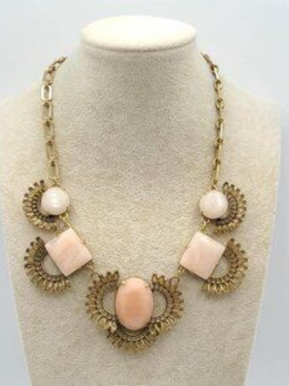 J Crew Vintage Rose Quartz Crystal Gold Tone Statement Necklace